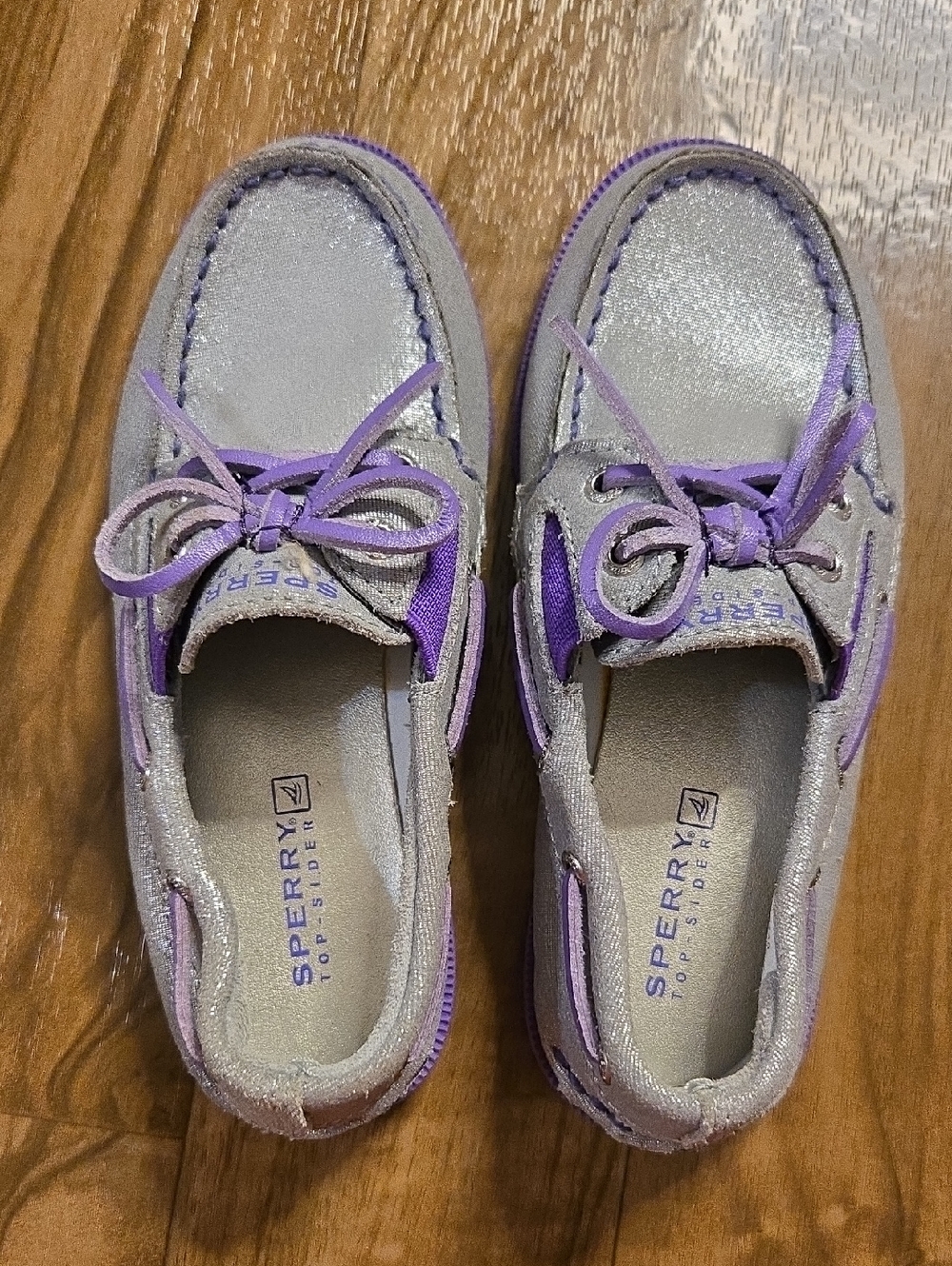 Sperry Metallic Silver and Lavender Boat Shoes